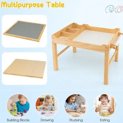 Table Activités pour Enfant Table de Construction2 en 1 avec Plateau Réversible et Espace de Stockage Classé Naturel
