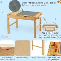 Table Activités pour Enfant Table de Construction2 en 1 avec Plateau Réversible et Espace de Stockage Classé Naturel