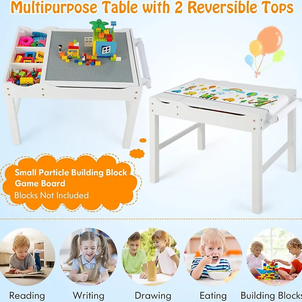 Table Activités pour Enfant Table de Construction 2 en 1 avec Plateau Réversible et Espace de Stockage Classé Blanc