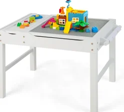 Table Activités pour Enfant Table de Construction 2 en 1 avec Plateau Réversible et Espace de Stockage Classé Blanc