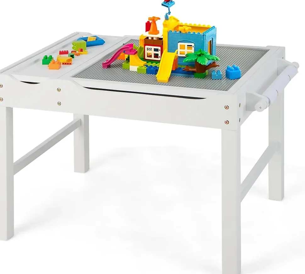 Table Activités pour Enfant Table de Construction 2 en 1 avec Plateau Réversible et Espace de Stockage Classé Blanc