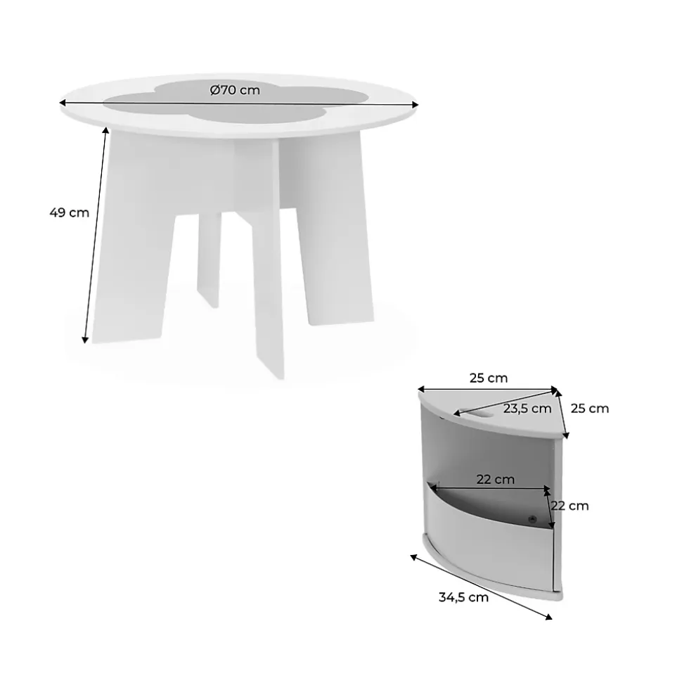Table avec ardoise et 4 chaises avec rangement pour enfant