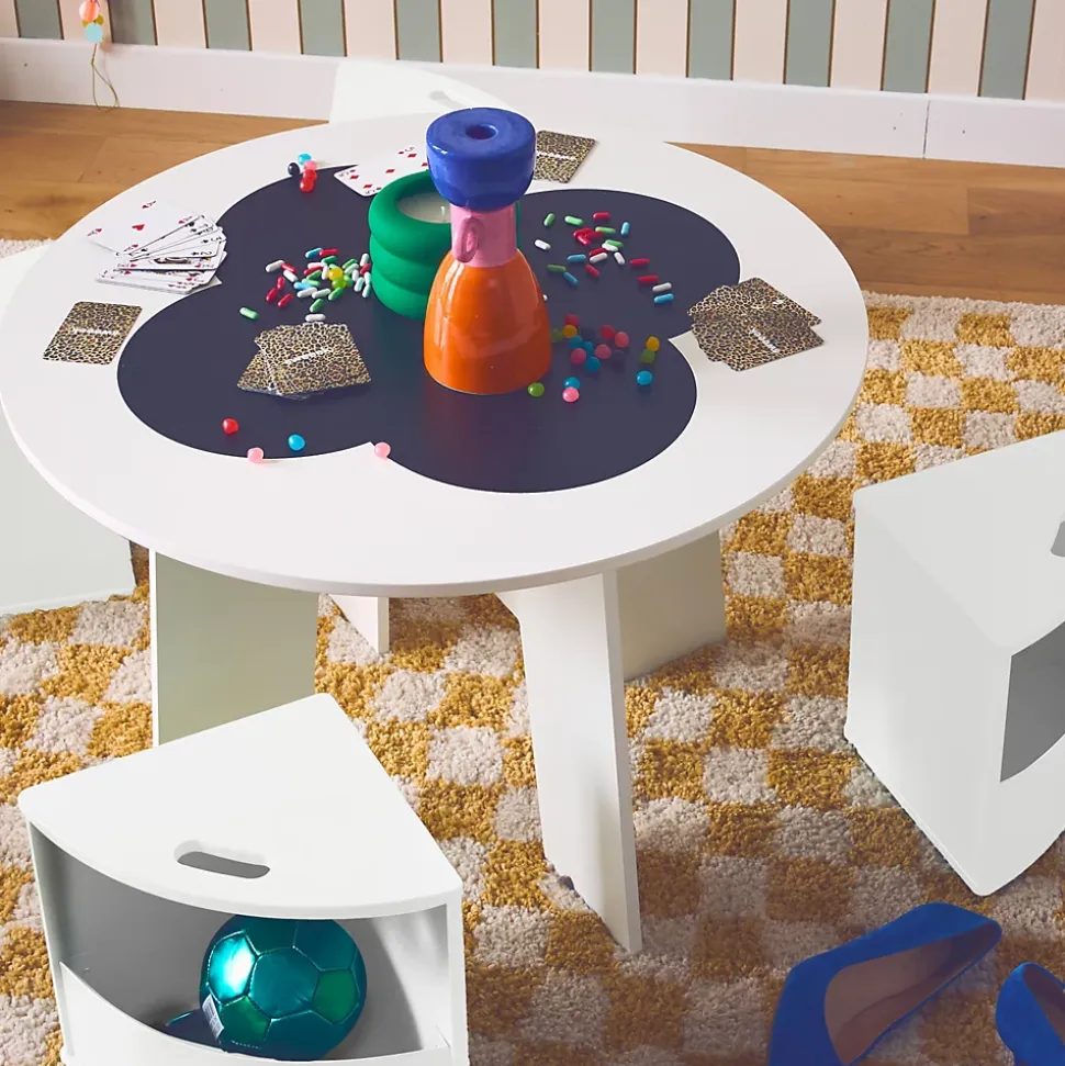 Table avec ardoise et 4 chaises avec rangement pour enfant