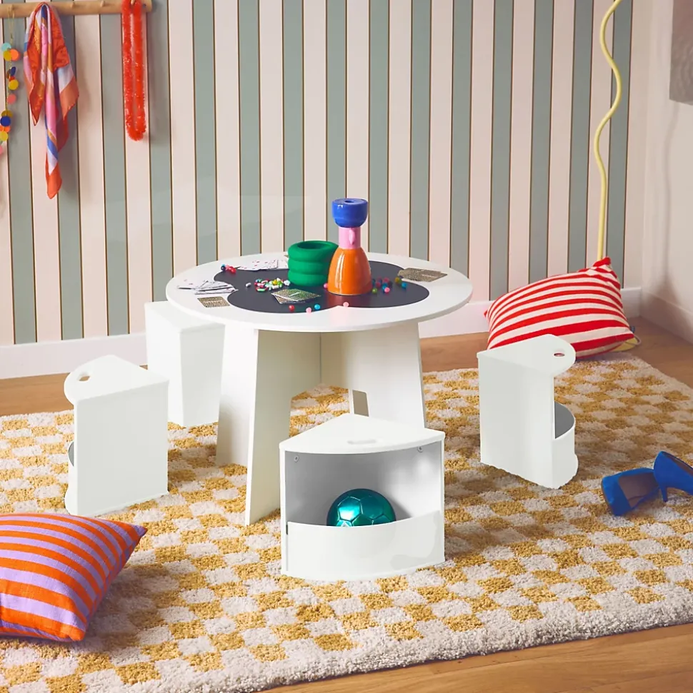 Table avec ardoise et 4 chaises avec rangement pour enfant