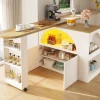 Table Bar - Meuble Bar Extensible avec LED et Rangement, Portes Arquées, Blanc, 135-205x39x100 cm