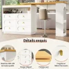 Table Bar Extensible Pivotante avec Rangement et Tiroirs - Meuble Bar Moderne pour Cuisine ou Salon - MDF Blanc