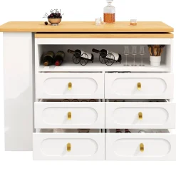 Table Bar Extensible Pivotante avec Rangement et Tiroirs - Meuble Bar Moderne pour Cuisine ou Salon - MDF Blanc