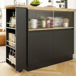Table Bar Moderne Pivotante avec Rangements - Meuble Bar design pour Cuisine et Salon, MDF, 90x45x100 cm, Noir