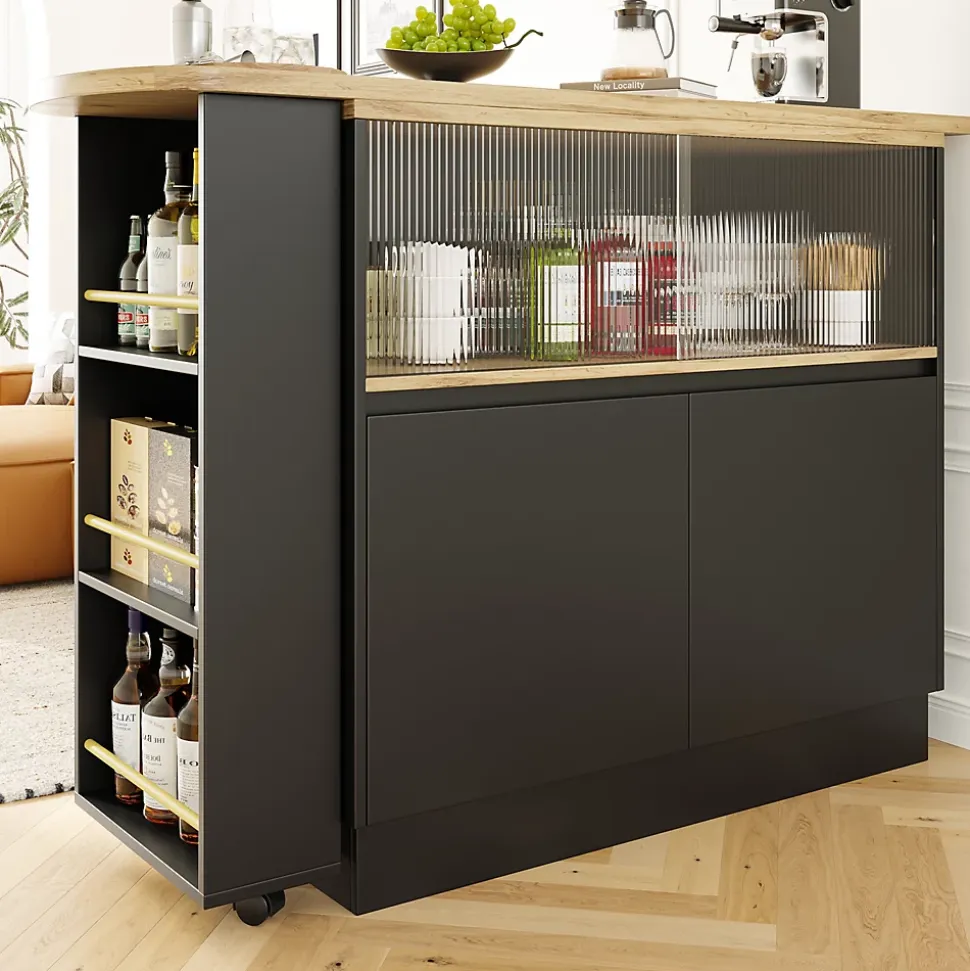 Table Bar Moderne Pivotante avec Rangements - Meuble Bar design pour Cuisine et Salon, MDF, 90x45x100 cm, Noir