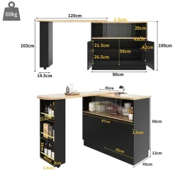 Table Bar Moderne Pivotante avec Rangements - Meuble Bar design pour Cuisine et Salon, MDF, 90x45x100 cm, Noir