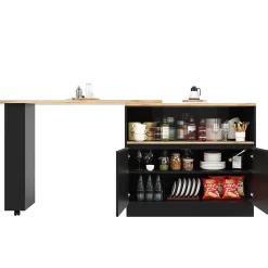 Table Bar Moderne Pivotante avec Rangements - Meuble Bar design pour Cuisine et Salon, MDF, 90x45x100 cm, Noir