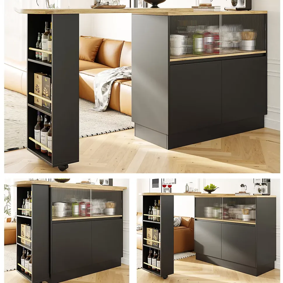 Table Bar Moderne Pivotante avec Rangements - Meuble Bar design pour Cuisine et Salon, MDF, 90x45x100 cm, Noir