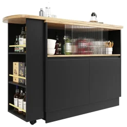 Table Bar Moderne Pivotante avec Rangements - Meuble Bar design pour Cuisine et Salon, MDF, 90x45x100 cm, Noir