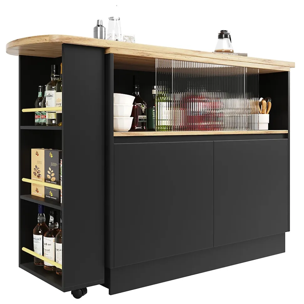 Table Bar Moderne Pivotante avec Rangements - Meuble Bar design pour Cuisine et Salon, MDF, 90x45x100 cm, Noir