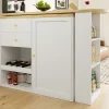 Table Bar Pivotante avec 2 Tiroirs et Étagères Ouvertes - Meuble Bar de Cuisine Moderne - MDF Blanc