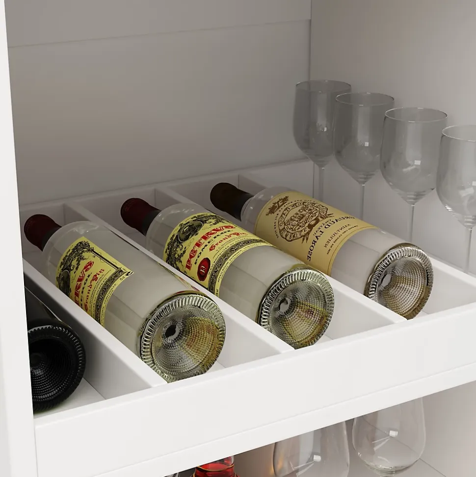 Table Bar Pivotante avec 2 Tiroirs et Étagères Ouvertes - Meuble Bar de Cuisine Moderne - MDF Blanc