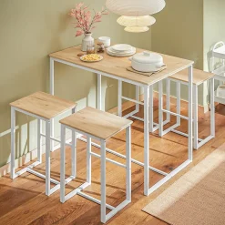 Table Bar SoBuy avec 4 Tabourets pour Cuisine d'Espaces Compacts Blanc 100x60x96cm OGT15-WN