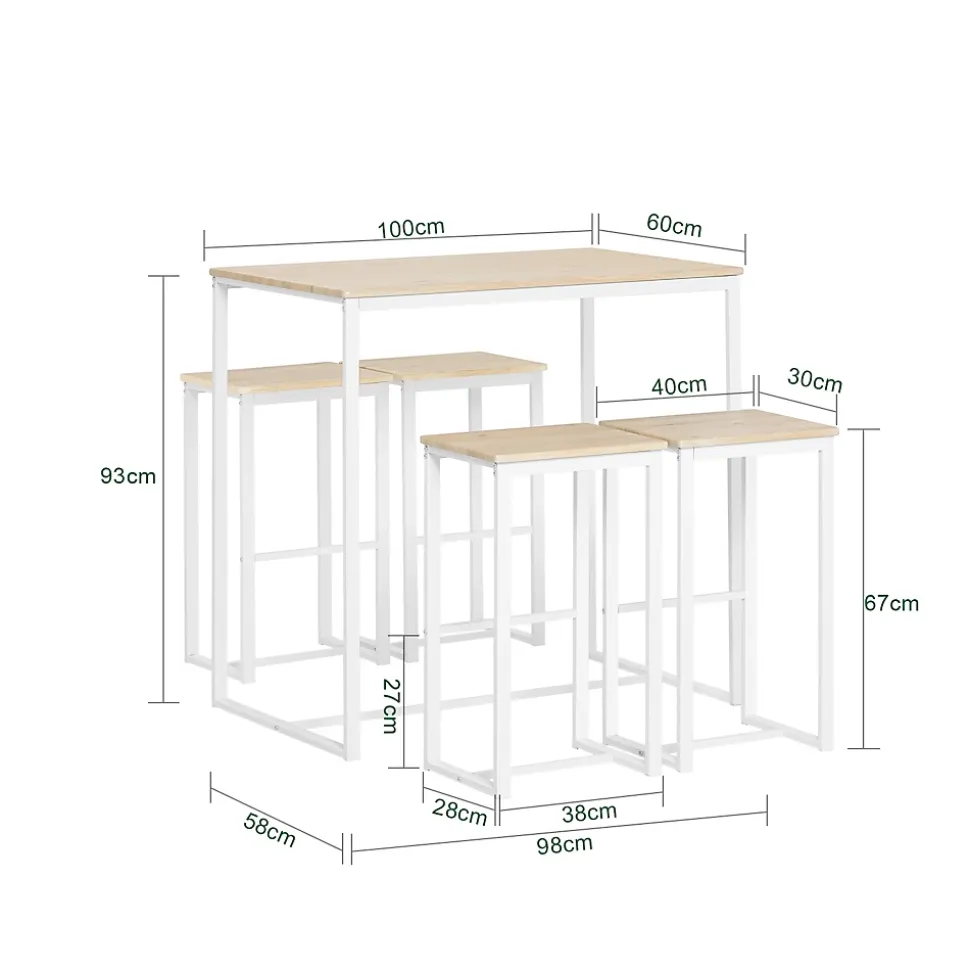 Table Bar SoBuy avec 4 Tabourets pour Cuisine d'Espaces Compacts Blanc 100x60x96cm OGT15-WN