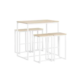 Table Bar SoBuy avec 4 Tabourets pour Cuisine d'Espaces Compacts Blanc 100x60x96cm OGT15-WN