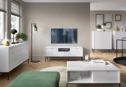 Table basse : Blanc, Noir, 104 x 46 x 68 cm, poignées dorées