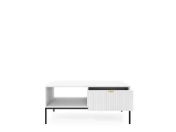 Table basse : Blanc, Noir, 104 x 46 x 68 cm, poignées dorées