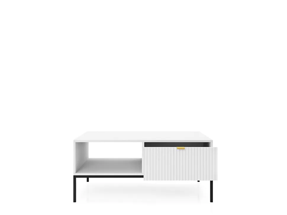 Table basse : Blanc, Noir, 104 x 46 x 68 cm, poignées dorées