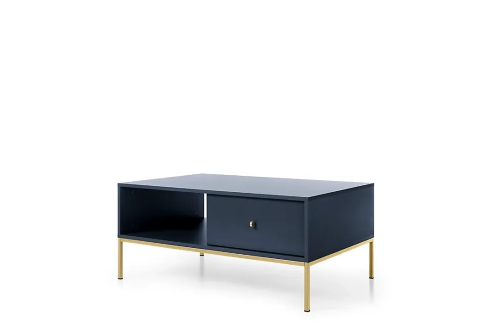 Table basse, bleu marine, 103,5 x 46,2 x 68 cm, pieds dorées