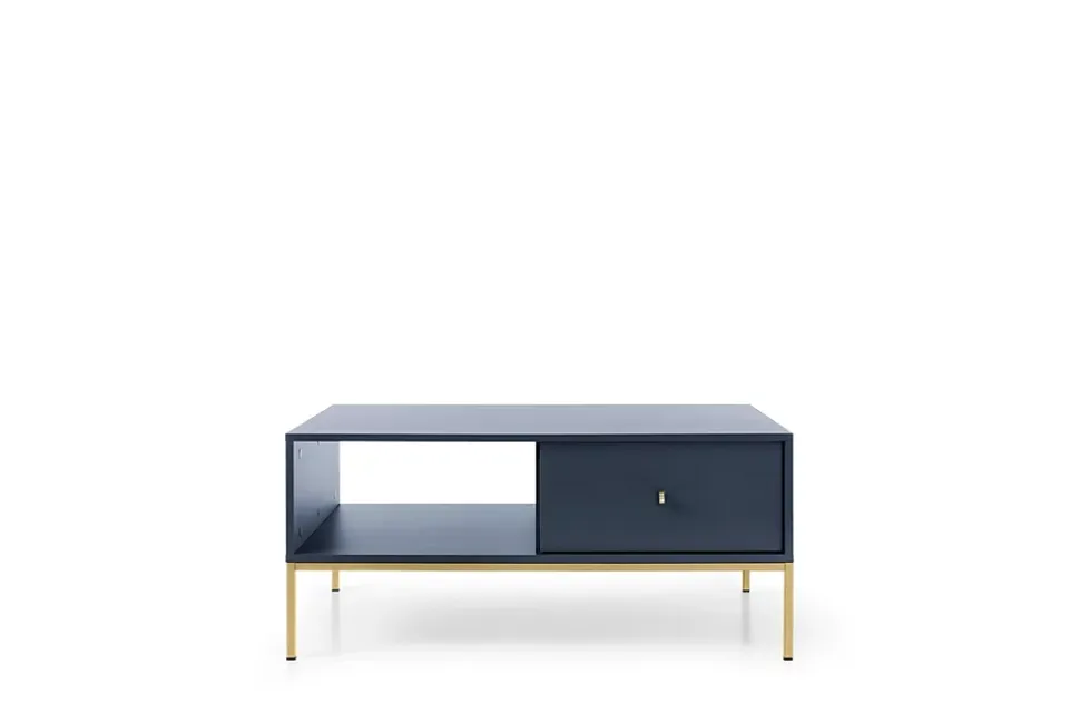 Table basse, bleu marine, 103,5 x 46,2 x 68 cm, pieds dorées