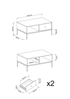 Table basse, bleu marine, 103,5 x 46,2 x 68 cm, pieds dorées