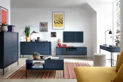 Table basse, bleu marine, 103,5 x 46,2 x 68 cm, pieds noires