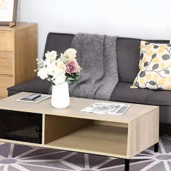 Table basse coloris naturel/noir - longueur 100 x profondeur 50 x hauteur 36 cm