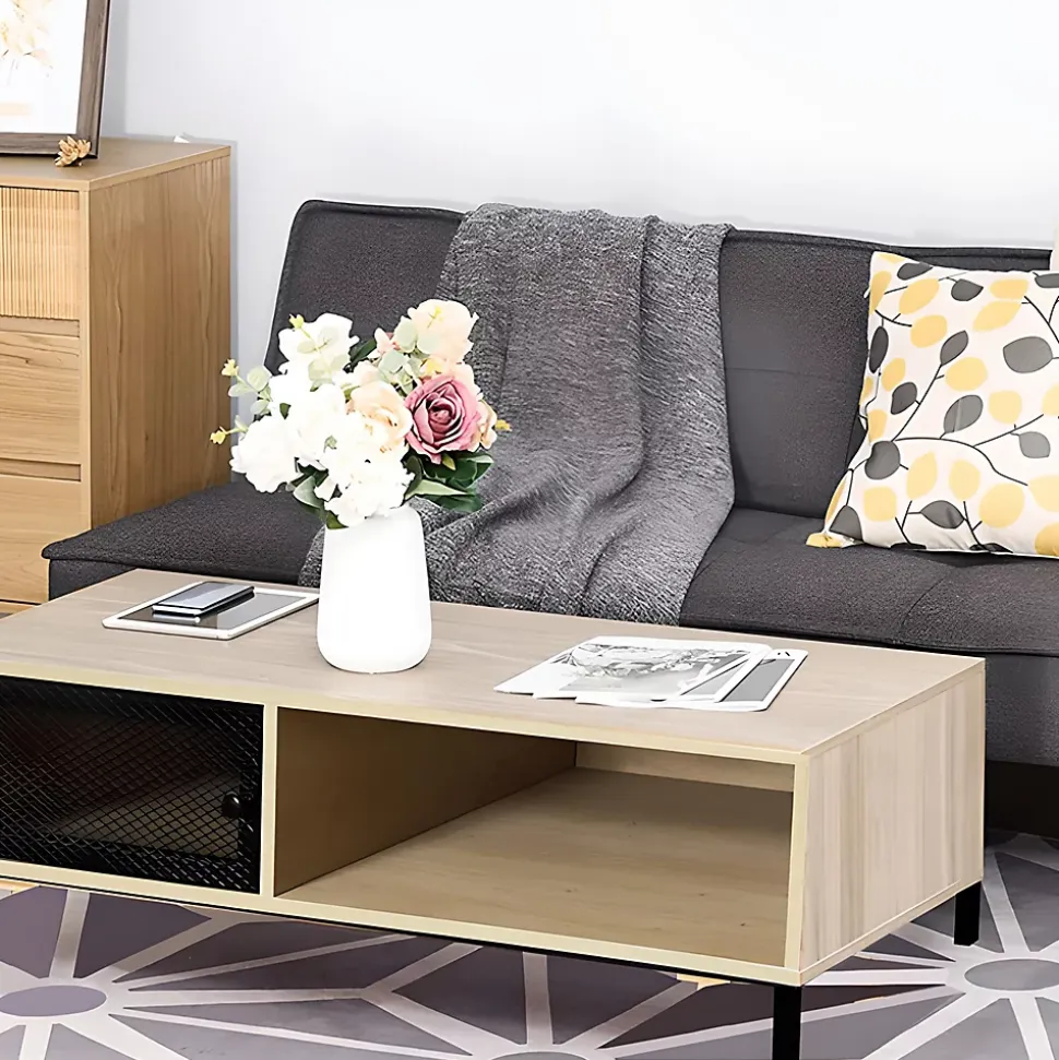 Table basse coloris naturel/noir - longueur 100 x profondeur 50 x hauteur 36 cm