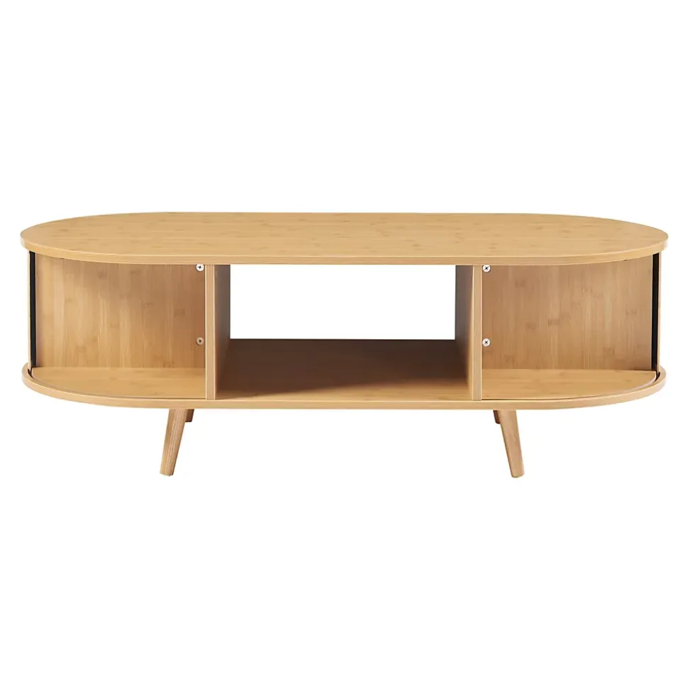 Table basse de salon Nordkapp avec portes coulissantes MDF bambou bois 120 x 55 x 40 cm naturel en.casa