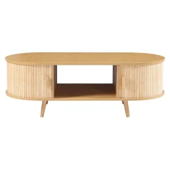 Table basse de salon Nordkapp avec portes coulissantes MDF bambou bois 120 x 55 x 40 cm naturel en.casa