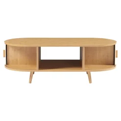 Table basse de salon Nordkapp avec portes coulissantes MDF bambou bois 120 x 55 x 40 cm naturel en.casa