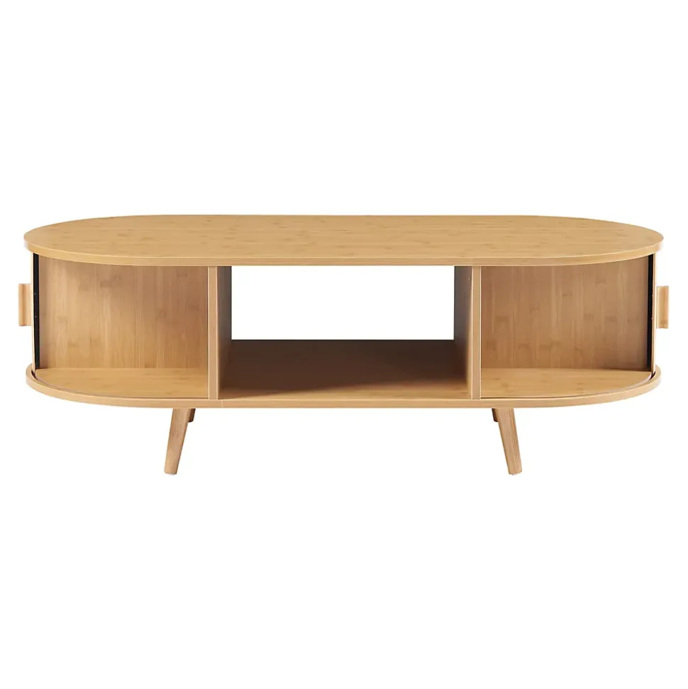 Table basse de salon Nordkapp avec portes coulissantes MDF bambou bois 120 x 55 x 40 cm naturel en.casa
