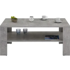 Table basse LORIENT, table de salon rectangulaire avec 1 étagère espace de rangement ouvert, en mélaminé décor béton