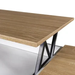 Table basse plateau relevable rectangulaire ELEA avec coffre bois blanc et façon hêtre