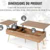Table Basse Relevable,145x74,5x57cm,2 Plateaux Relevables,2 Compartiments Cachés,5 Pieds en Bois Solide-,Style Moderne,Noyer