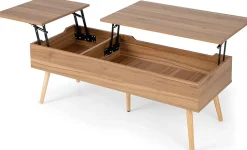 Table Basse Relevable,145x74,5x57cm,2 Plateaux Relevables,2 Compartiments Cachés,5 Pieds en Bois Solide-,Style Moderne,Noyer