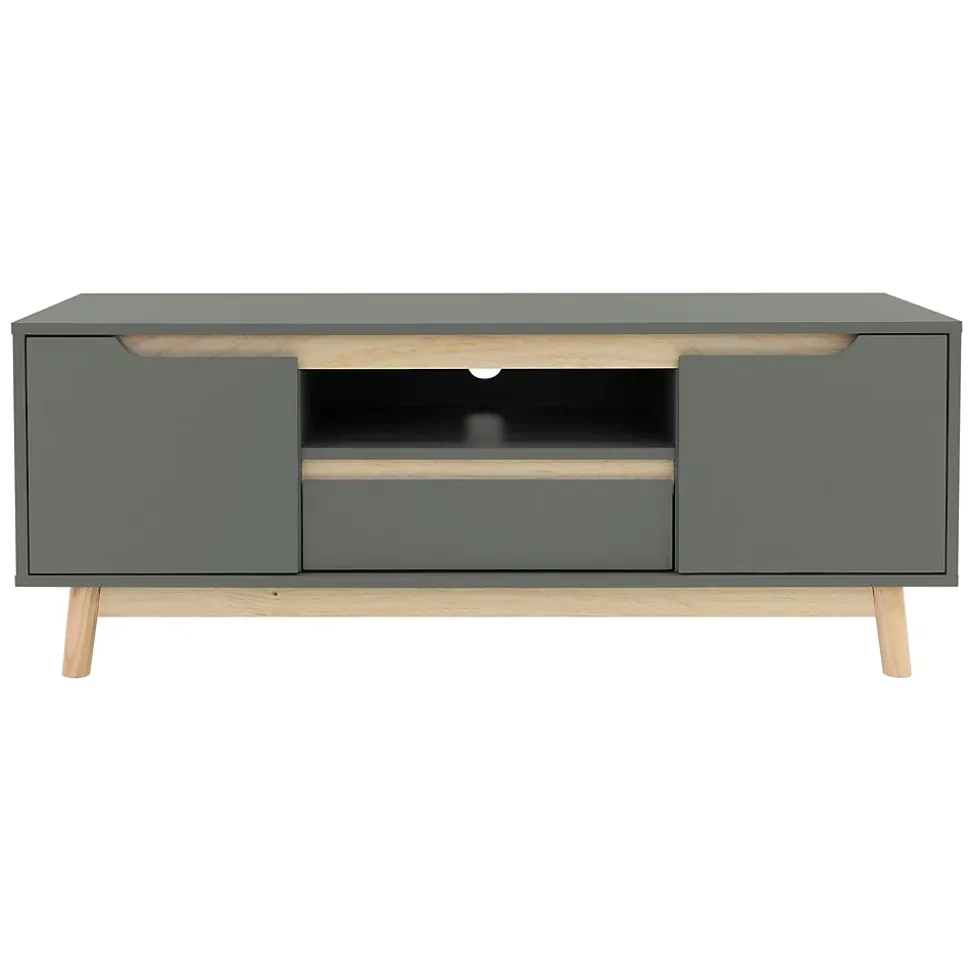 Table basse TV armoire vert-naturel 2 portes tiroir étagère commode 120x40x46cm