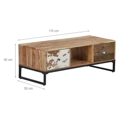 Table basse tv taipei WOMO-DESIGN 110x50 cm bois massif d'acacia pieds en métal espace de rangement