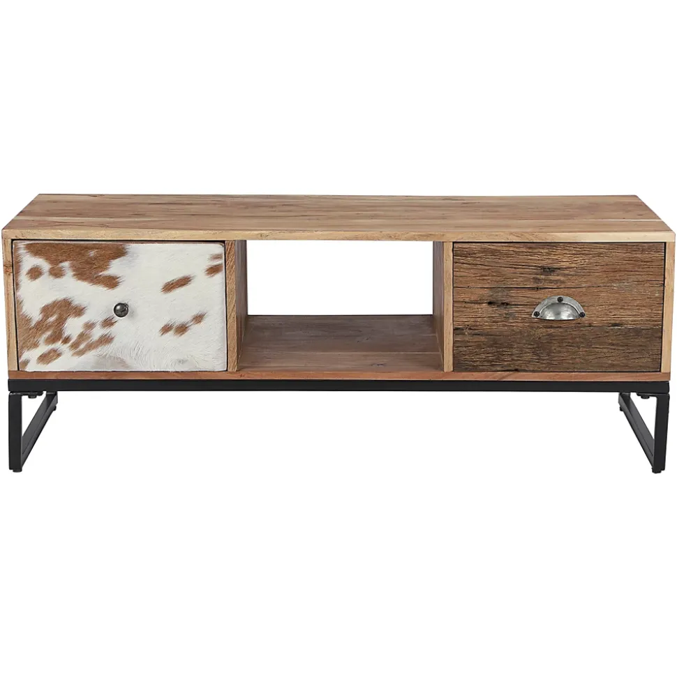 Table basse tv taipei WOMO-DESIGN 110x50 cm bois massif d'acacia pieds en métal espace de rangement