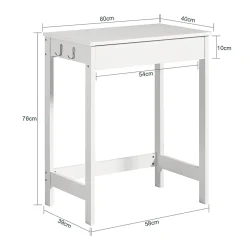 Table Bureau informatique Secrétaire avec 1 tiroir et 2 crochets, FWT43-W, SoBuy