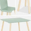Table carrée enfant avec 2 chaises. pieds en pin. vert