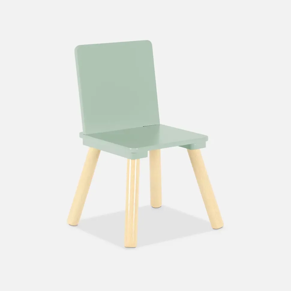 Table carrée enfant avec 2 chaises. pieds en pin. vert