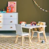 Table carrée enfant avec 2 chaises. pieds en pin. blanc