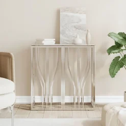 Table console argenté 70x30x70 cm acier inoxydable et verre vidaXL