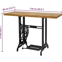 Table console avec machine à coudre 110x40x75 cm vidaXL