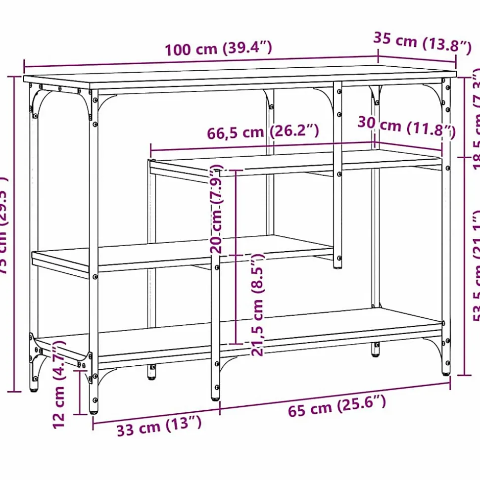 Table Console avec étagère chêne artisanal 100 x 35 x 75 cm vidaXL